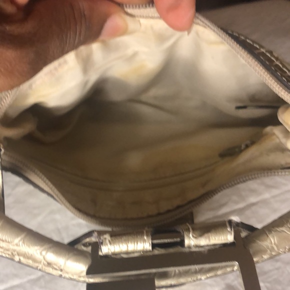 GUESS 1992 Vintage tan/silver and bronze rhinestone/snakeskin mini handbag. - Picture 9 of 12